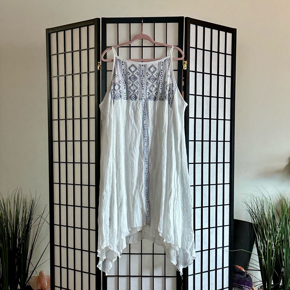 Avenue White Embroidered Boho Tunic Dress Size 26/28